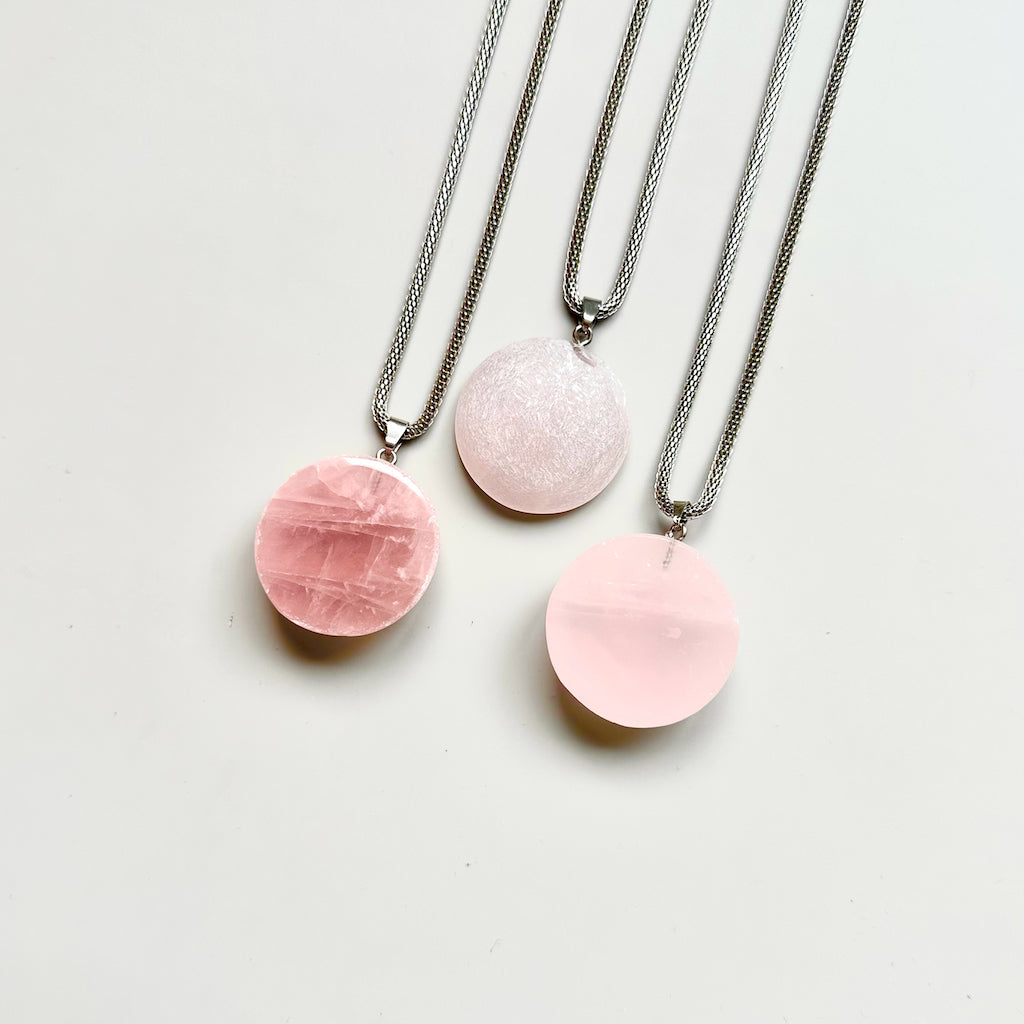 Gemstone collier Roze kwarts halve bol