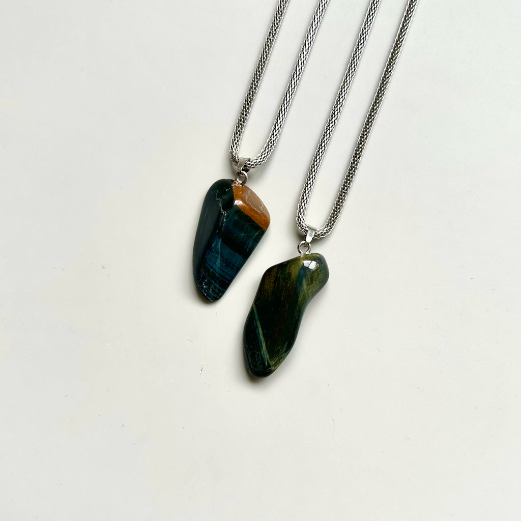 Gemstone collier Tijgeroog blauw