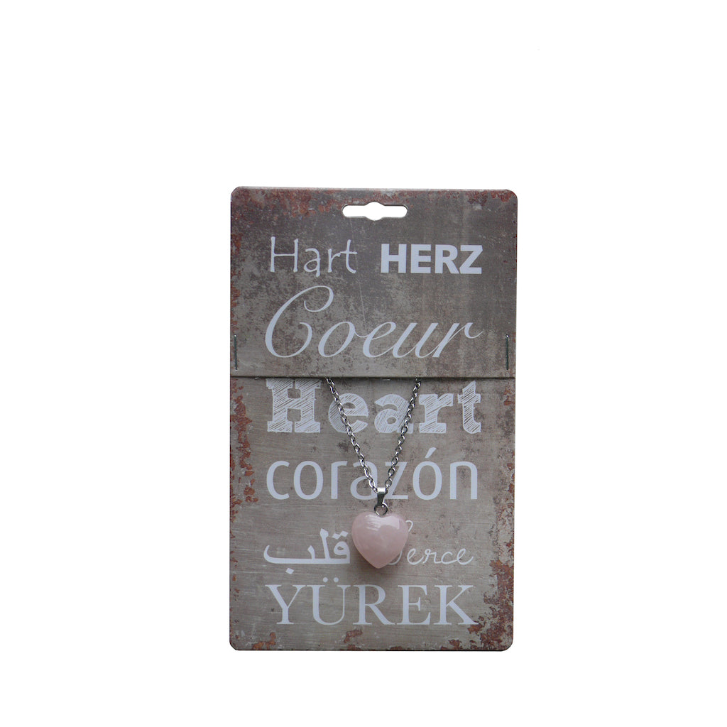 Hart ketting roze kwarts