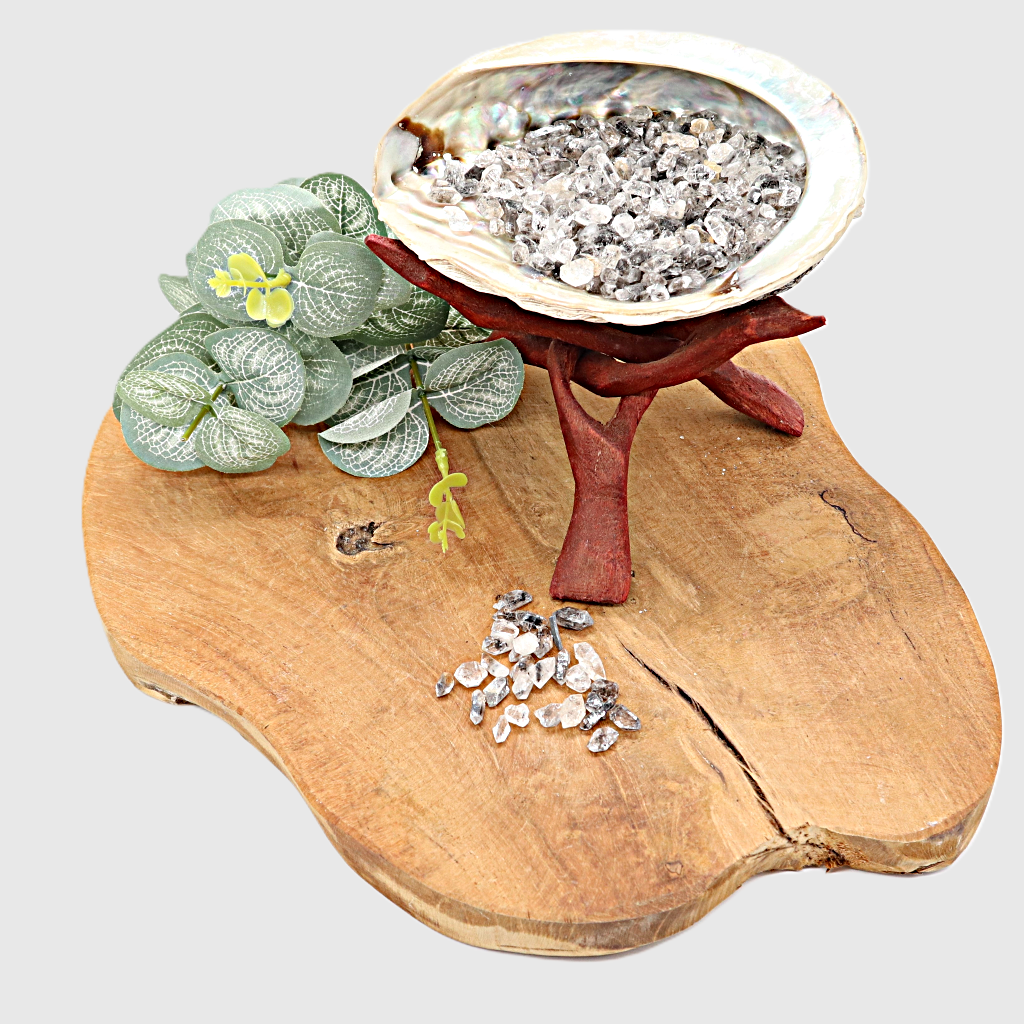 Abalone schelp met herkimer diamant