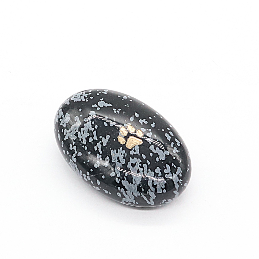 Edel-gedenk-steen obsidiaan sneeuwvlok ovaal hondenpootje