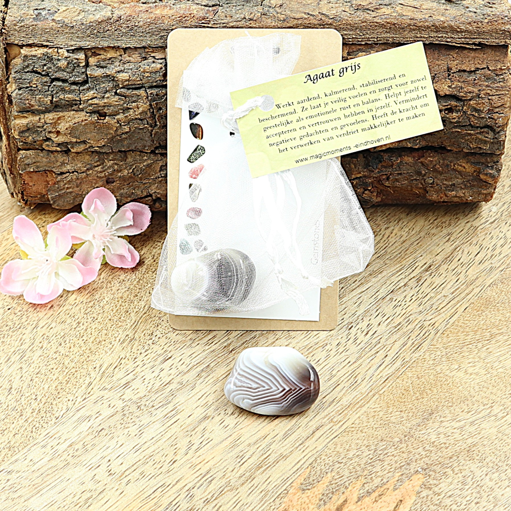 Buideltje Agaat grijs trommelsteen