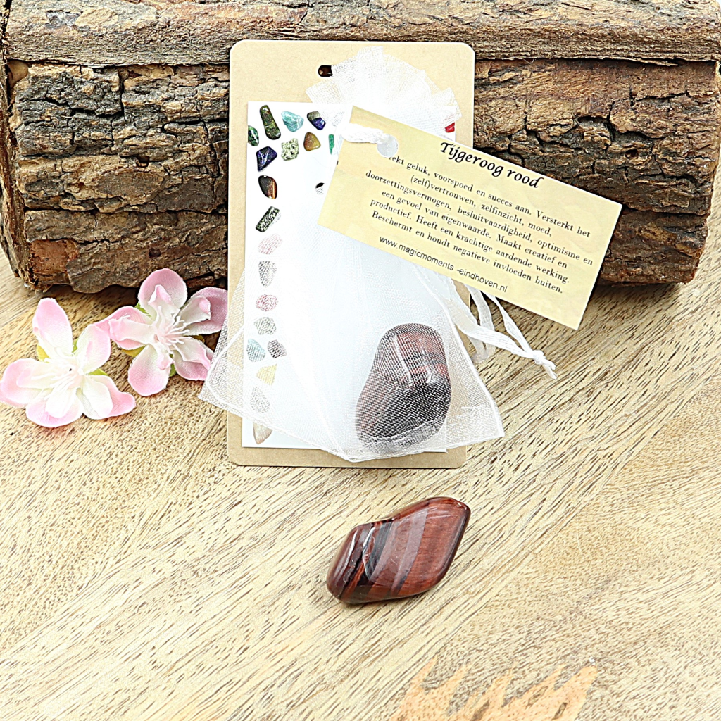 Buideltje Tijgeroog rood trommelsteen