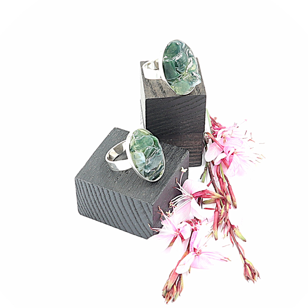 Zilveren ring met Mosagaat