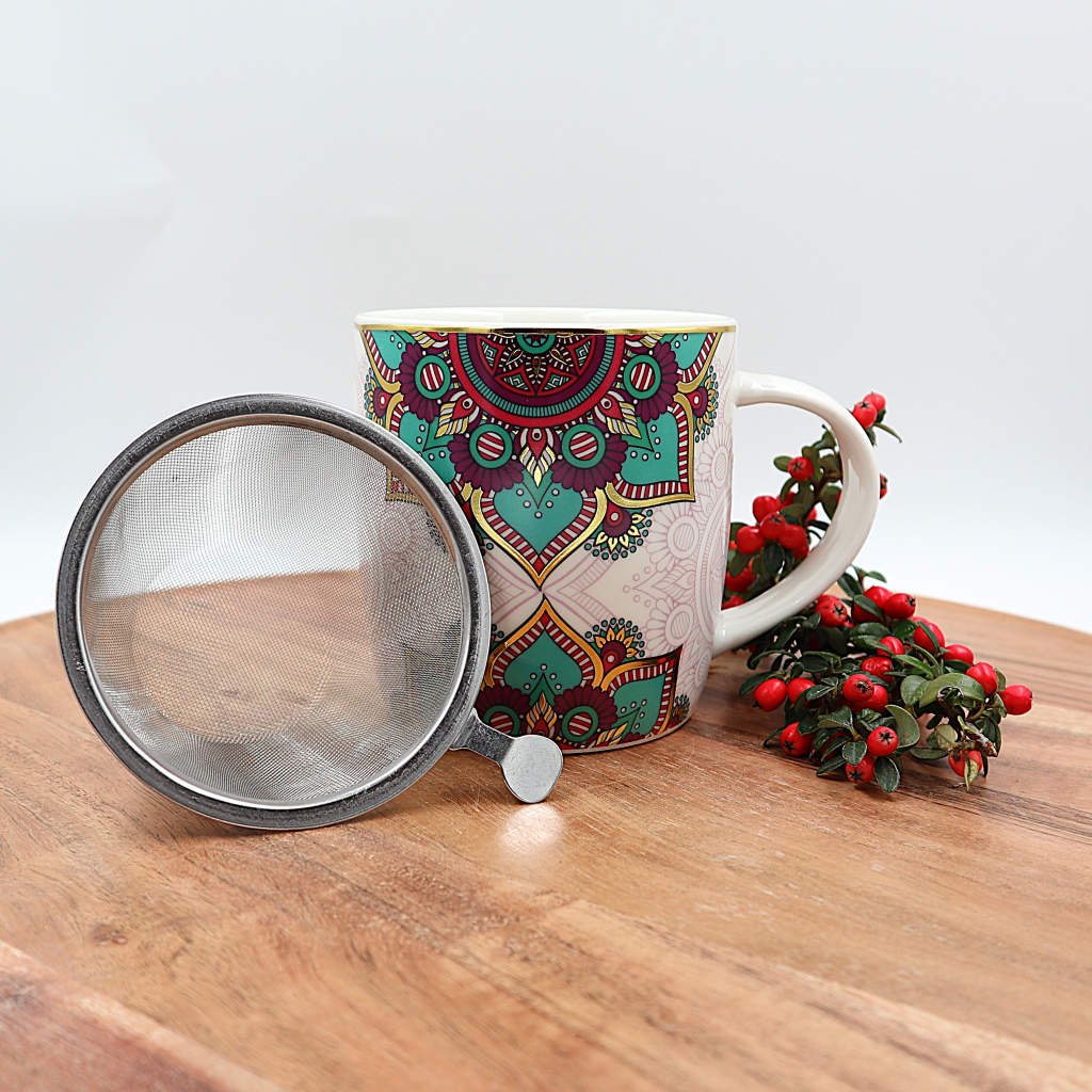 Theemok met zeef Mandala turquoise
