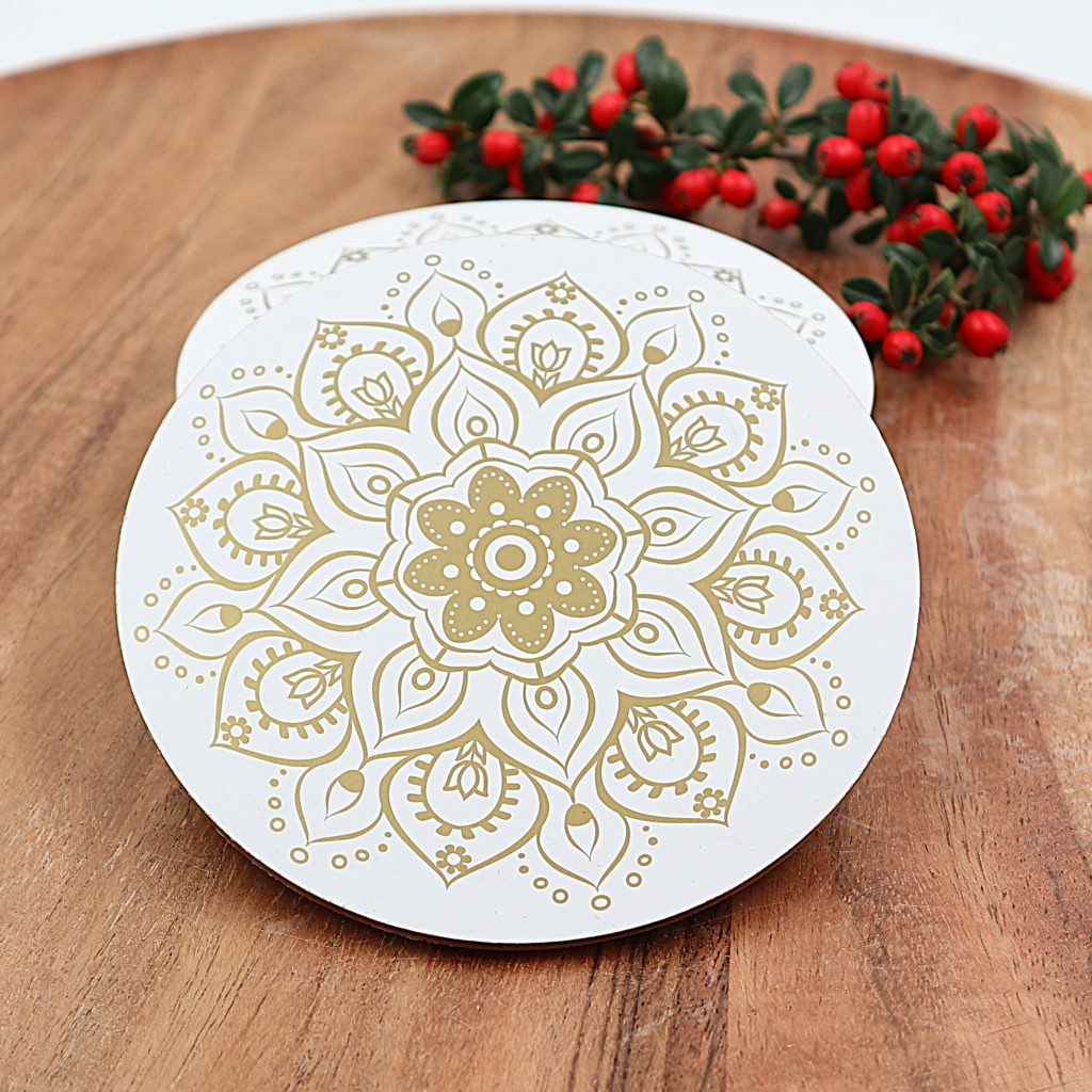 Mandala onderzetters wit