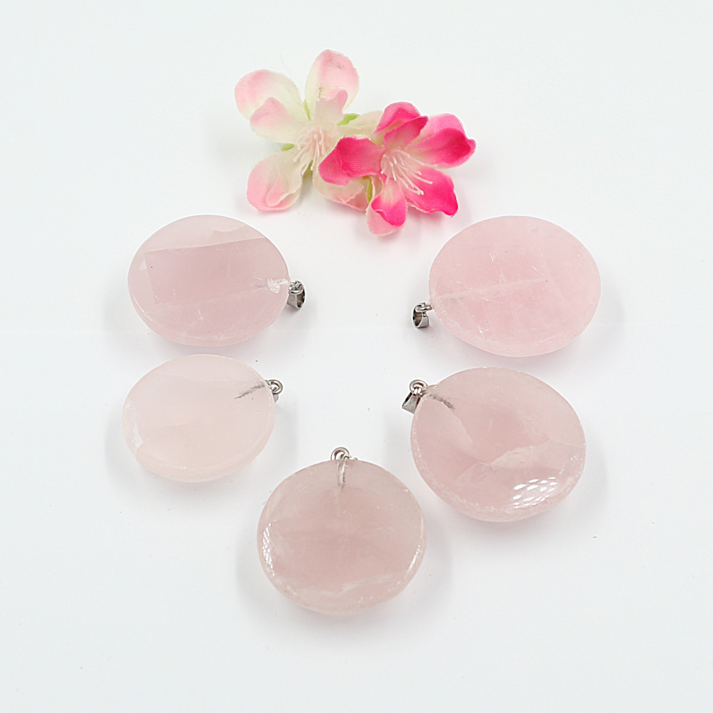 Gemstone collier Roze kwarts halve bol