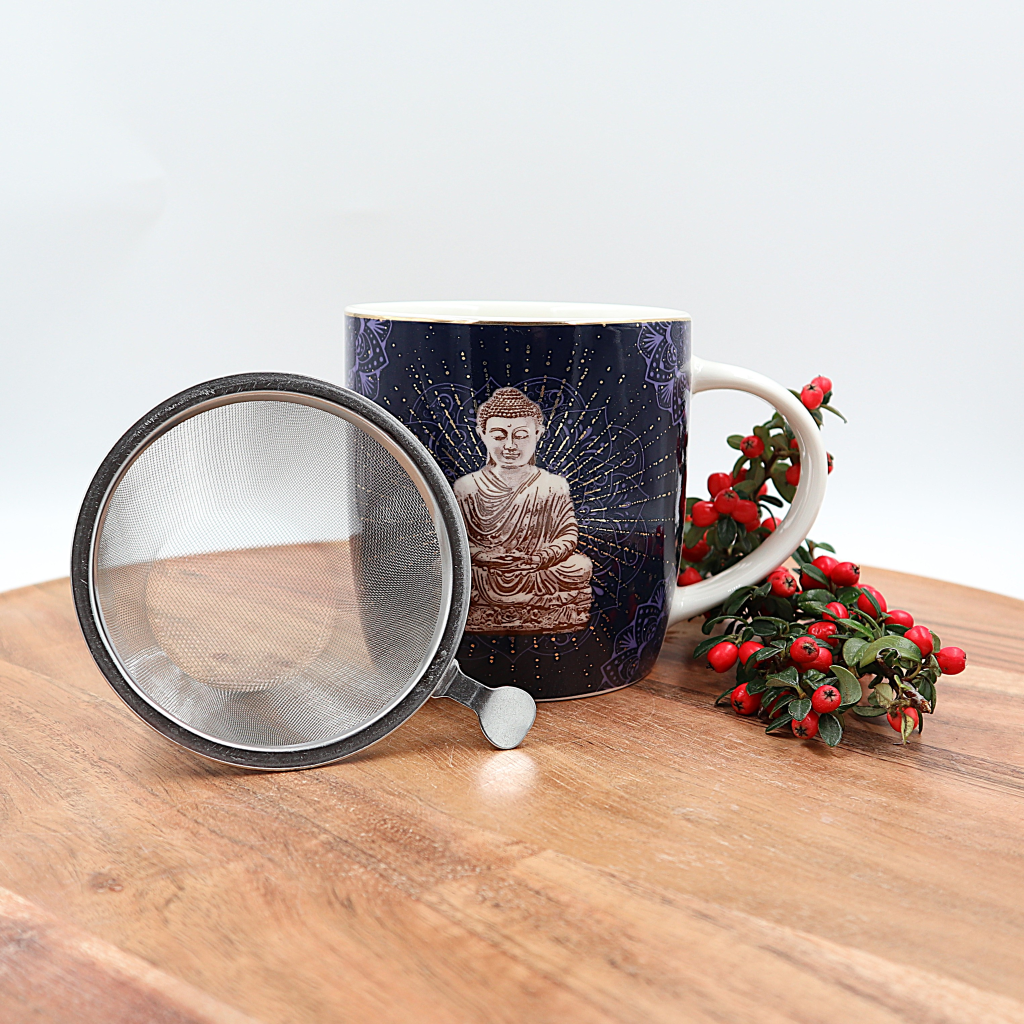 Theemok met zeef Boeddha blauw