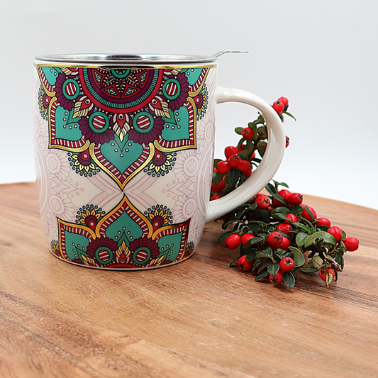 Theemok met zeef Mandala turquoise