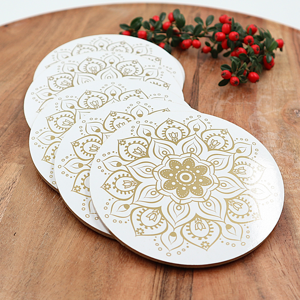 Mandala onderzetters wit