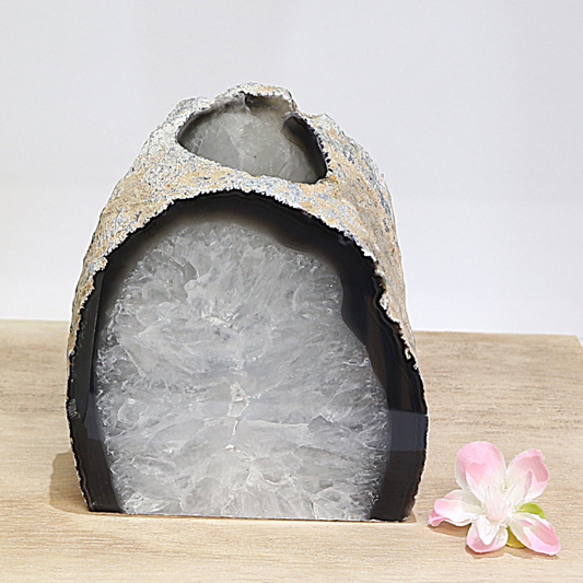 Agaat waxinelichthouder naturel/zwart