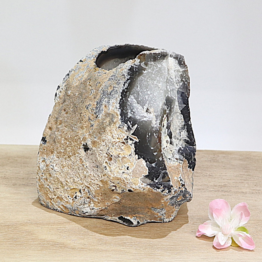 Agaat waxinelichthouder naturel/zwart